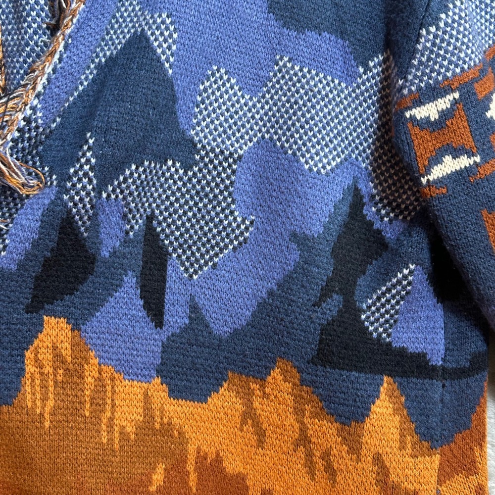 Reba Womens XL Southwest Landscape Fringe Open Front Cardigan Sweater Blue Rust - Picture 4 of 14